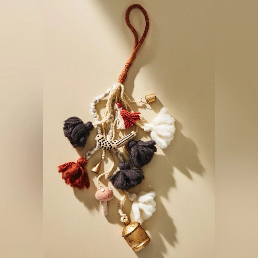 Anthropologie Home door hanger ornament bell mushroom felt wool bird holidays
